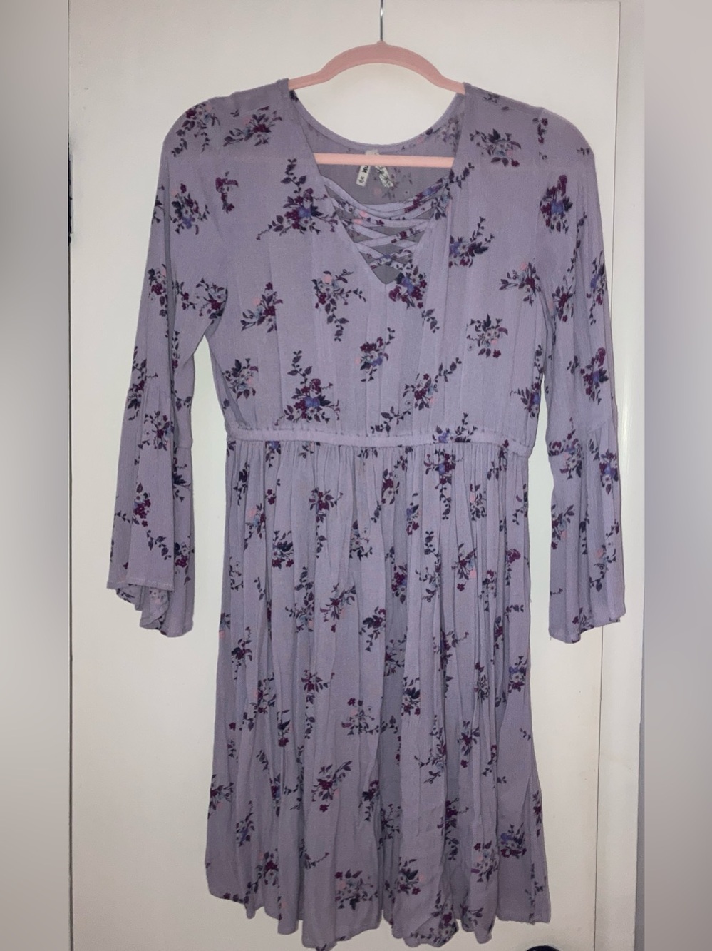 Mudd Lavender Floral Lace-Up Waist Dress